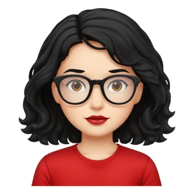 niña con pelo ondulado color negro con una polera roja y lentes negros  sticker