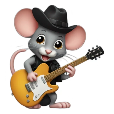 jerry mouse cartoon with black hat and guitar sticker