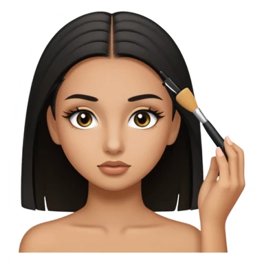 tan girl with black straight hair half her hair is back and the other half is in front and she’s applying mascara sticker