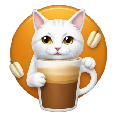 white cat drinking pumpkin spice latte sticker