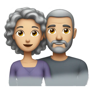 Muscular male with thinning hair and beard holding his wife with gray curly hair sticker