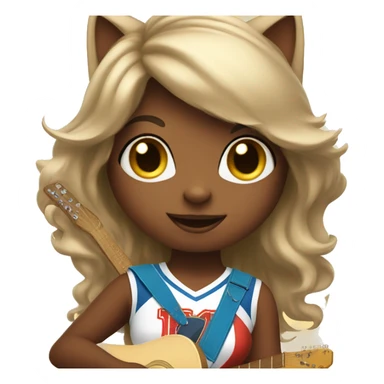 girl cat in a cheerleader costume with a guitar sticker
