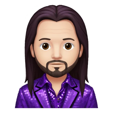 Jonathan Davis with long dark brown hair, purple sequin outfit sticker
