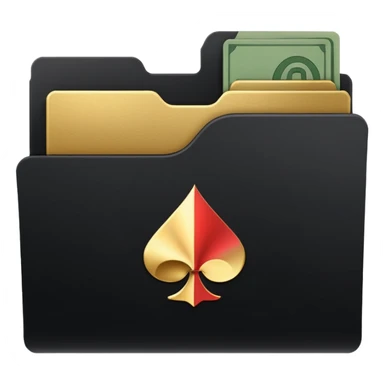 A minimal emoji-style icon of a matte black folder, slightly open, with a simple white or gold finance logo on the front symbolizing growth, stability, and money management, clean lines, subtle shading, and a professional, organized vibe. sticker