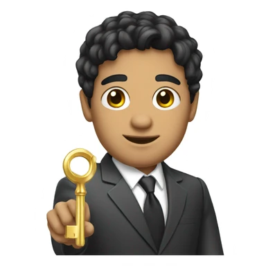 mixed-race businessman with black hair holding a gold key sticker