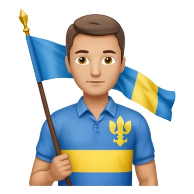 photorealistic Ukrainian man with the flag of Ukraine sticker