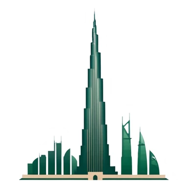 Burj Khalifa, light beige silhouette with dark green accents, emoji style sticker