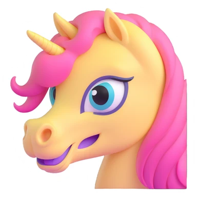 close-up face of pastel yellow pony with pink mane, big teal eyes, shy smile sticker