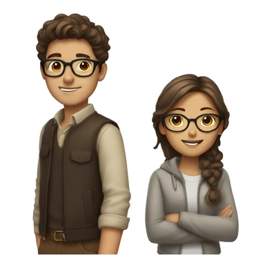 A brown haired boy with glasses with a brown haired girl with glasses  sticker
