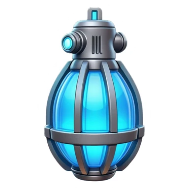 Clash of Clans aesthetic: Cinematic Playful 3D Isometric Plasma Grenade Emoji, rendered in a 3D vector-style similar to standard emojis with minimal shading and bold, simplified shapes. A compact, distinct form with signature details, softly glowing with a futuristic sci-fi warfare charm. Simplified yet unmistakably iconic, highly detailed and consistent, glowing with a soft radiance and high shine. Stylized with a touch of high-tech brilliance and a soft glowing outline, capturing the essence of a beloved gaming relic with a friendly, playful manner! sticker