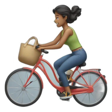 woman riding cycle with bag on the wheel sticker