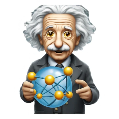 Albert Einstein holding a model of an atom sticker