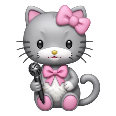 grey Hello Kitty with a microphone sticker