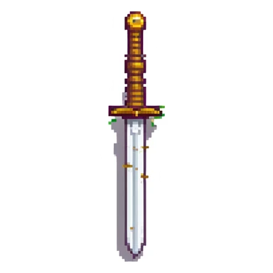 8-bit pixel art sword, gold hilt, fantasy RPG style sticker