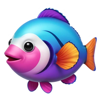 cyan blue, purple and pink coloured gradient gooball, with a rainbow-coloured gradient clownfish in the center sticker