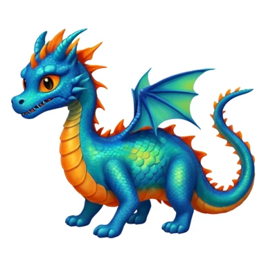 Blue and green sea Dragon with a firey orange  cat sticker