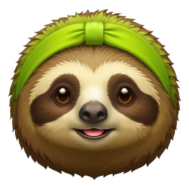 a sloth Head with a lime green headband sticker