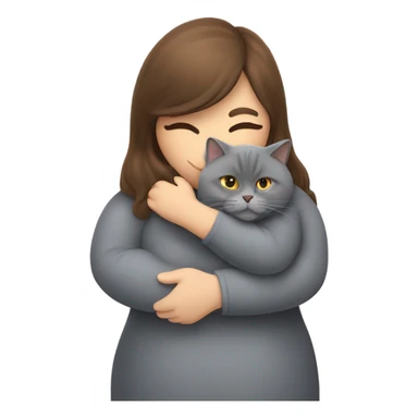 fat British shorthair grey cat hugging long brown hair white woman sticker