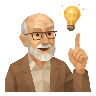 elderly man pointing his finger up at a light bulb, pretending that he has an idea sticker