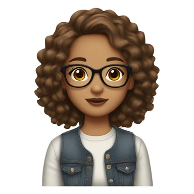 Girl with Brown wavy hair, Brown eyes, cute glasses, cute earrings, cute eye lashes, light skin sticker