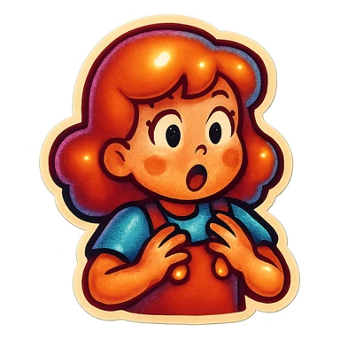 Edit the girl's face to have a surprised, wide-eyed look, maintaining the original cartoon style and quality of the retro stickers style. sticker