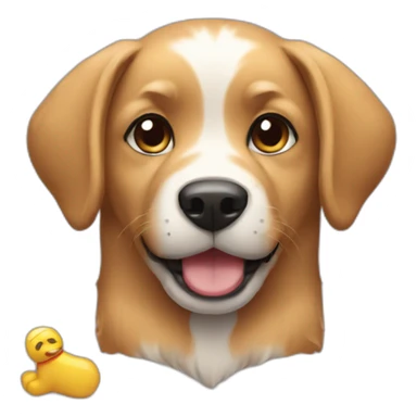 a dog with a toy sticker