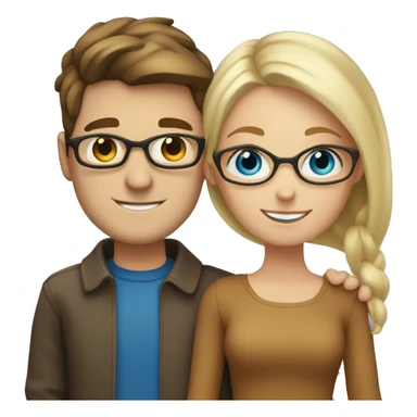 brunette blue eyed white man and blonde brown eyed girl with glasses hugging sticker