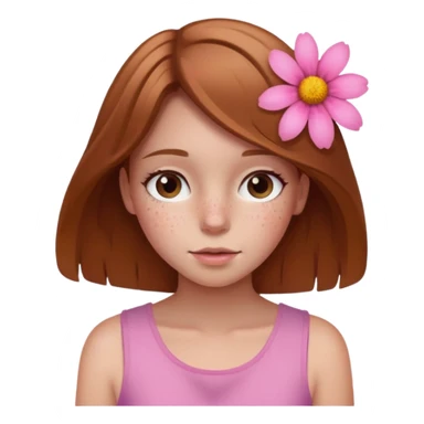 Girl with With light brown hair and a summer pink flower on her head and freckles sticker