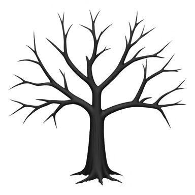 black dead tree silhouette, leafless, minimal style, few branches, simple shape, no background sticker