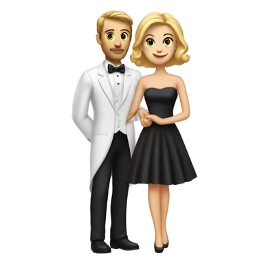 Caucasian couple in tuxedo and pink gown dramatically posing together  sticker