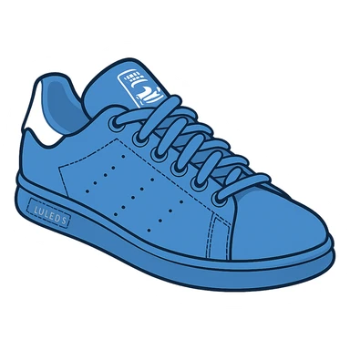 Add visible laces detail to the blue adidas Stan Smith shoe in emoji style with no background. sticker