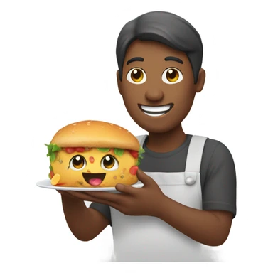 happy person with a smartphone showing food sticker