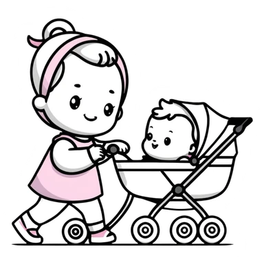 girl walking a dog in a stroller with bold lines sticker