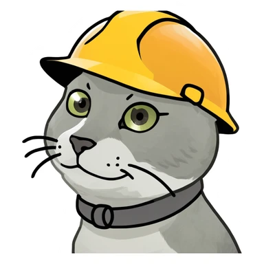 Cat wearing construction hat sticker