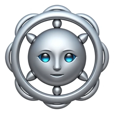 abstract amulet emoji, liquid metal form, symmetrical design, mystical futuristic 3D icon, isolated on white sticker