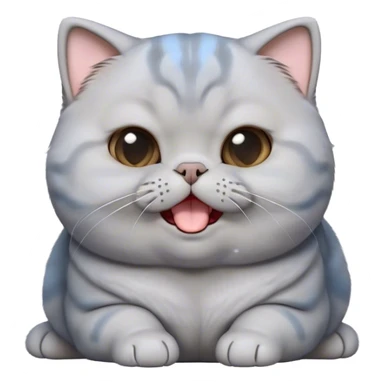 Cinematic Cute Chubby Grey Scottish Fold Cat Portrait Emoji, Head tilted playfully and yawning, round and plump body with sleek soft grey fur and subtle blue undertones, adorable folded ears, Simplified yet adorable features, highly detailed, glowing with a warm, friendly glow, high shine, curious yet calm, stylized with a touch of whimsy, bright and endearing, soft glowing outline, capturing the essence of a mischievous yet loving and lazy kitty with those signature folded ears, so cute it feels like it could stretch out of the screen and cuddle! sticker