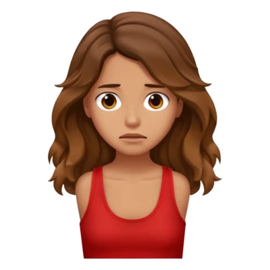 generate a pretty tan bratz girl with brown wavy hair long wearing a red tank top looking sad sticker