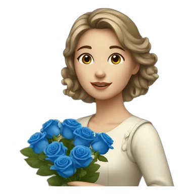 European girl with a bouquet of blue roses sticker