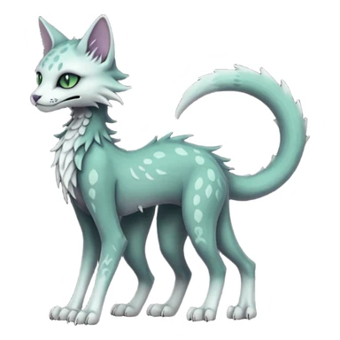Kawaii divine du dark pastel whitish blackish swampy white-skeletal gloomy ghostly dark greyish dark-deep-greenish foggy eldritch elegant cute beautiful realistic edgy fantasy ghoul-like stitched feline-vernid-sergal-fursona animal creature with a tufted tail full body with intricate markings  sticker