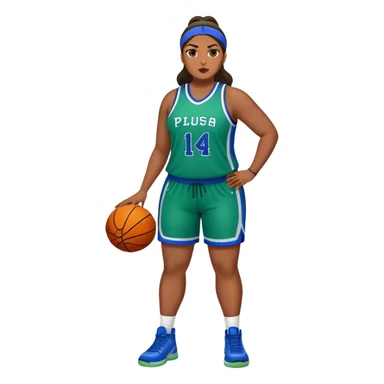Full Body Latino plus size women basketball player wearing blue and green uniform sticker