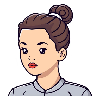 cartoon sticker of a clean girl with dewy skin, glossy lips, hair in a bun, wearing athleisure sticker