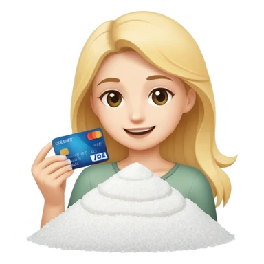Winky face with a pile of salt in front and holding a credit card in hand sticker