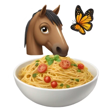 Horse and butterfly sharing a bowl of spaghetti sticker