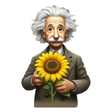Albert Einstein holds a sunflower in his hands sticker