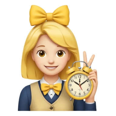 Yellow regular smiling emoji with hand saying clock it with bow in hair preppy cute aesthetic  sticker