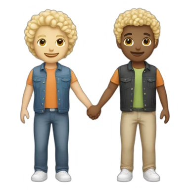 Gay couple, 1 Latino heritage taller, the other one white Australian blonde hair curly holding hands sticker