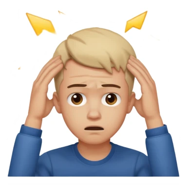 A frustrated young man holding his head, confused expression, dramatic lighting, blurred dark background, cinematic YouTube intro style, ultra-realistic. sticker