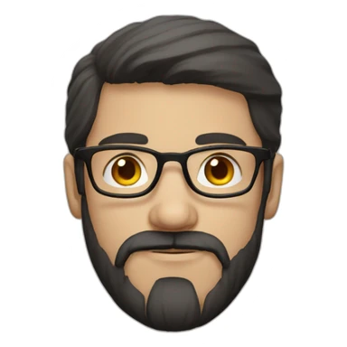 White man dark straight hair, moustache and beard, wearing a black hoodie, glasses sticker