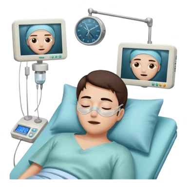 a PATIENT waking up before a surgery, with monitors and sleeping, THEY HAVE OPEN EYES OMG I SAID SLEEPING sticker