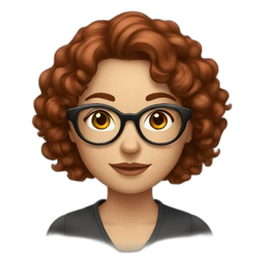 Woman; caucasian; roung transparent glasses; dark redhead; long curly hair sticker